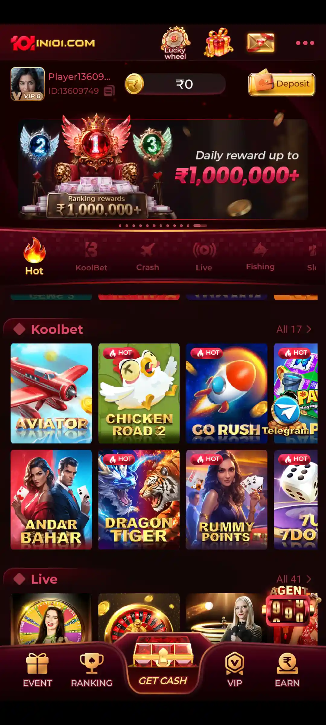 IN101 Online Game mobile gaming interface